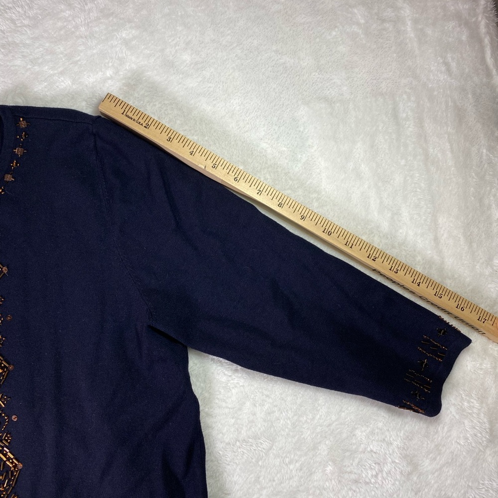 Alfred Dunner Petite Beaded Cardigan Navy Blue Knit Sweater size petite Large - Picture 8 of 8